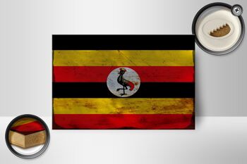 Panneau en bois drapeau Ouganda 18x12 cm Drapeau de l'Ouganda décoration rouille 2