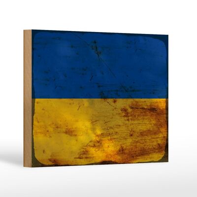 Panneau en bois drapeau Ukraine 18x12 cm Drapeau de l'Ukraine décoration rouille