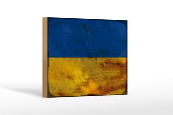 Panneau en bois drapeau Ukraine 18x12 cm Drapeau de l'Ukraine décoration rouille 1
