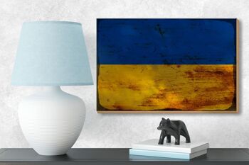 Panneau en bois drapeau Ukraine 18x12 cm Drapeau de l'Ukraine décoration rouille 3