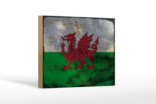 Holzschild Flagge Wales 18x12 cm Flag of Wales Rost Dekoration