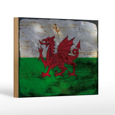 Panneau en bois drapeau du Pays de Galles 18x12 cm Drapeau du Pays de Galles décoration rouille