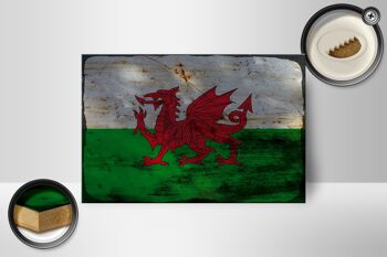 Panneau en bois drapeau du Pays de Galles 18x12 cm Drapeau du Pays de Galles décoration rouille 2