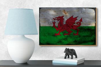 Panneau en bois drapeau du Pays de Galles 18x12 cm Drapeau du Pays de Galles décoration rouille 3