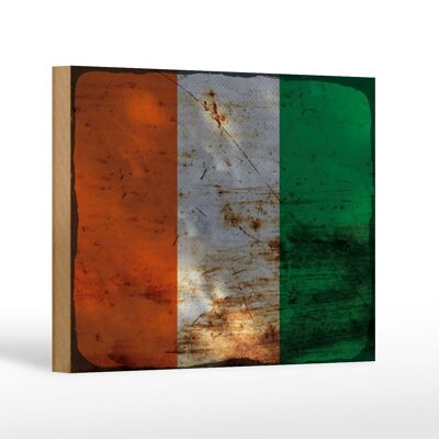 Cartello bandiera in legno Costa d'Avorio 18x12 cm decoro Costa d'Avorio ruggine