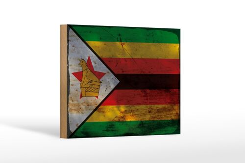 Holzschild Flagge Simbabwe 18x12 cm Flag of Zimbabwe Rost Dekoration