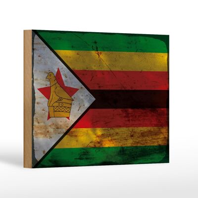 Letrero de madera bandera Zimbabue 18x12 cm Bandera de Zimbabue decoración óxido