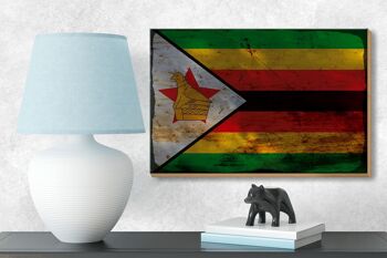 Panneau en bois drapeau Zimbabwe 18x12 cm Drapeau du Zimbabwe décoration rouille 3