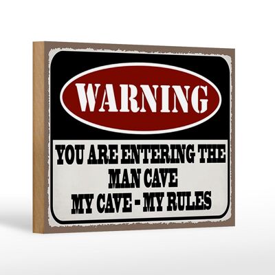 Cartel de madera que dice 18x12 cm Advertencia de entrar decoración cueva del hombre