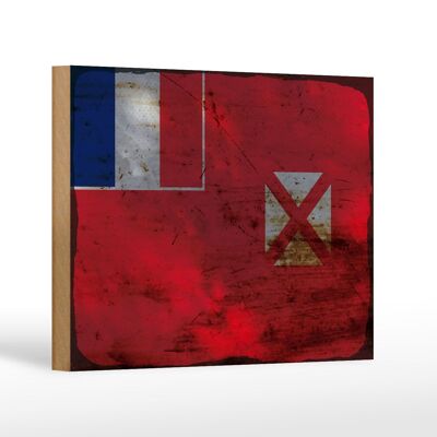 Letrero de madera bandera Wallis y Futuna 18x12 cm Decoración óxido Wallis