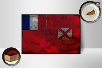 Panneau en bois drapeau Wallis et Futuna 18x12 cm décoration rouille Wallis 2