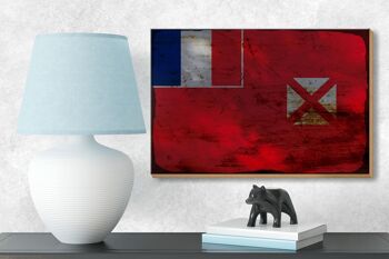 Panneau en bois drapeau Wallis et Futuna 18x12 cm décoration rouille Wallis 3