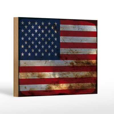 Panneau en bois drapeau États-Unis 18x12 cm Décoration rouille États