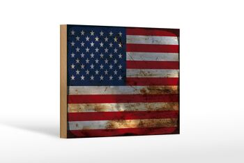 Panneau en bois drapeau États-Unis 18x12 cm Décoration rouille États 1