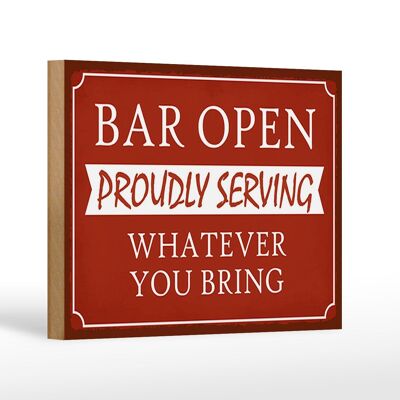 Wooden sign saying 18x12 cm Bar open proudly serving decoration