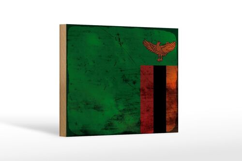 Holzschild Flagge Sambia 18x12 cm Flag of Zambia Rost Dekoration