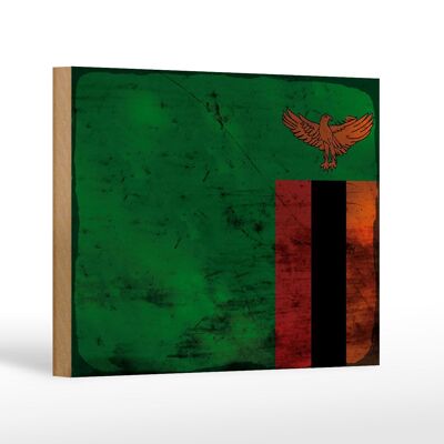 Holzschild Flagge Sambia 18x12 cm Flag of Zambia Rost Dekoration