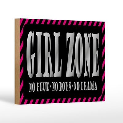 Cartello in legno con scritta 18x12 cm Girl Zone no blu no ragazzi no decorazione