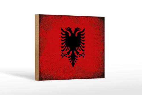 Holzschild Flagge Albanien 18x12 cm Flag Albania Vintage Dekoration