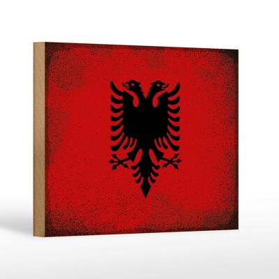 Holzschild Flagge Albanien 18x12 cm Flag Albania Vintage Dekoration