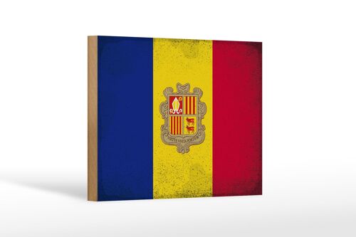 Holzschild Flagge Andorra 18x12 cm Flag of Andora Vintage Dekoration