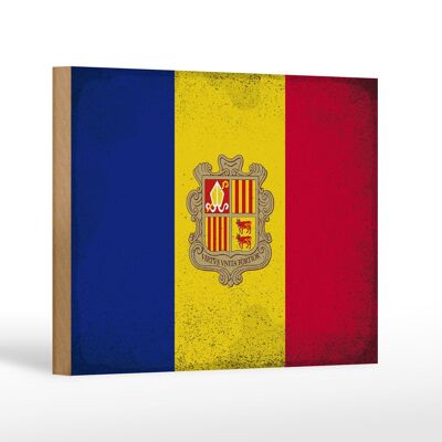 Holzschild Flagge Andorra 18x12 cm Flag of Andora Vintage Dekoration