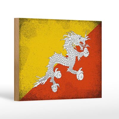 Holzschild Flagge Bhutan 18x12 cm Flag of Bhutan Vintage Dekoration