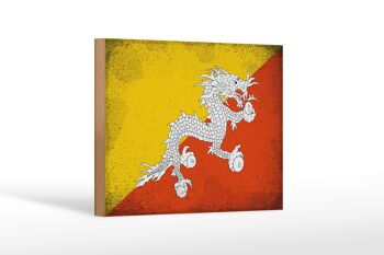 Panneau en bois drapeau Bhoutan 18x12 cm Drapeau du Bhoutan décoration vintage 1