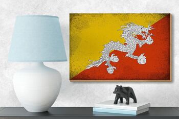 Panneau en bois drapeau Bhoutan 18x12 cm Drapeau du Bhoutan décoration vintage 3