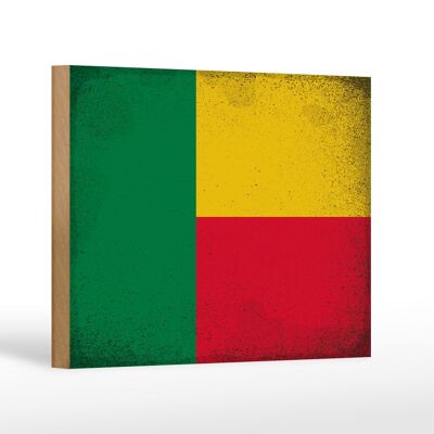 Cartello bandiera in legno Benin 18x12 cm Bandiera del Benin decorazione vintage