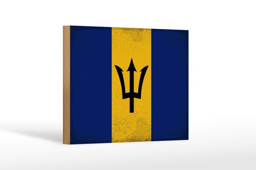 Holzschild Flagge Barbados 18x12cm Flag of Barbados Vintage Dekorationschild