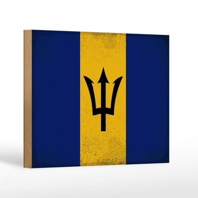 Holzschild Flagge Barbados 18x12cm Flag of Barbados Vintage Dekorationschild