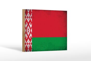 Panneau en bois drapeau Biélorussie 18x12 cm Biélorussie décoration vintage 1
