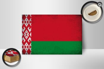 Panneau en bois drapeau Biélorussie 18x12 cm Biélorussie décoration vintage 2