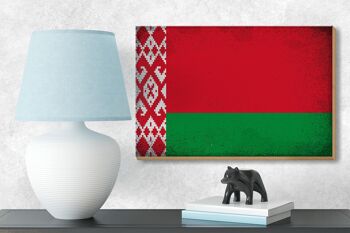 Panneau en bois drapeau Biélorussie 18x12 cm Biélorussie décoration vintage 3
