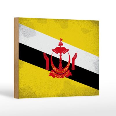 Holzschild Flagge Brunei 18x12 cm Flag of Brunei Vintage Dekoration