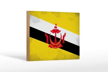 Panneau en bois drapeau Brunei 18x12 cm Drapeau du Brunei décoration vintage 1