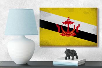 Panneau en bois drapeau Brunei 18x12 cm Drapeau du Brunei décoration vintage 3