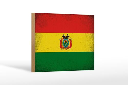 Holzschild Flagge Bolivien 18x12cm Flag of Bolivia Vintage Dekoration