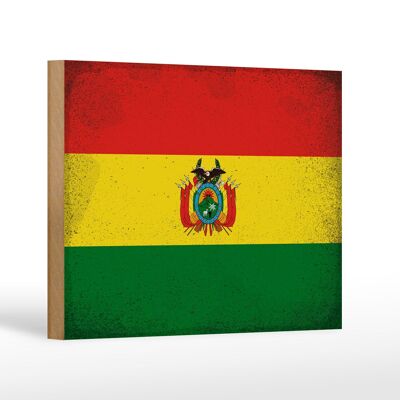 Holzschild Flagge Bolivien 18x12cm Flag of Bolivia Vintage Dekoration