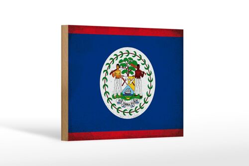 Holzschild Flagge Belize 18x12 cm Flag of Belize Vintage Dekoration