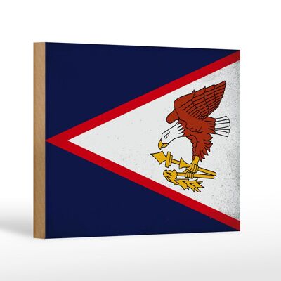 Cartello bandiera in legno 18x12 cm Bandiera delle Samoa Americane decorazione vintage