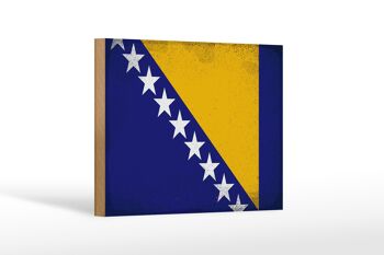 Panneau en bois drapeau Bosnie-Herzégovine 18x12 cm décoration vintage 1
