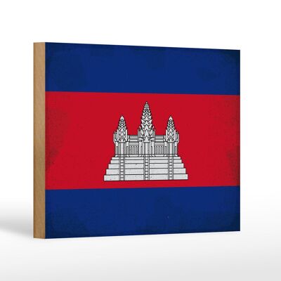 Letrero de madera bandera Camboya 18x12cm Bandera Camboya decoración vintage