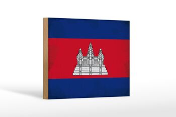 Panneau en bois drapeau Cambodge 18x12cm Drapeau Cambodge décoration vintage 1