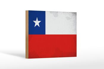Panneau en bois drapeau Chili 18x12 cm Drapeau du Chili décoration vintage 1