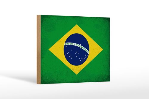 Holzschild Flagge Brasilien 18x12cm Flag of Brazil Vintage Dekoration