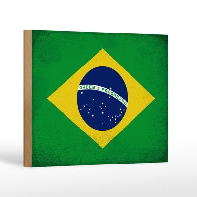 Letrero de madera bandera Brasil 18x12cm Bandera de Brasil decoración vintage