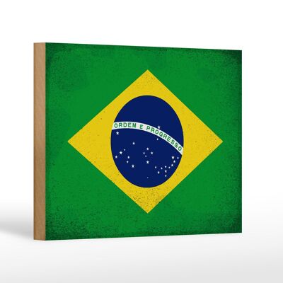Holzschild Flagge Brasilien 18x12cm Flag of Brazil Vintage Dekoration