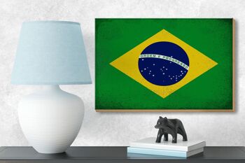 Drapeau panneau en bois Brésil 18x12cm Drapeau du Brésil décoration vintage 3
